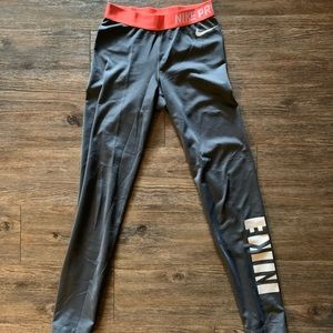 Nike Pro Gray Leggings with Orange Band!